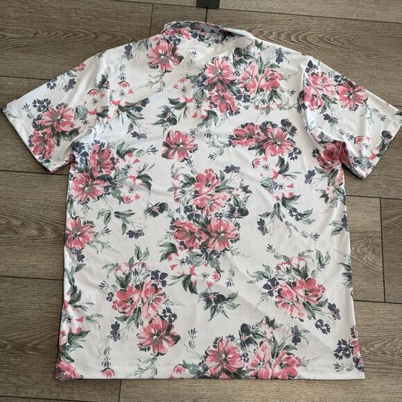 Bad Birdie Golf Polo NWT Mens XL Spring Showers Floral Print White Flowers - Picture 7 of 7